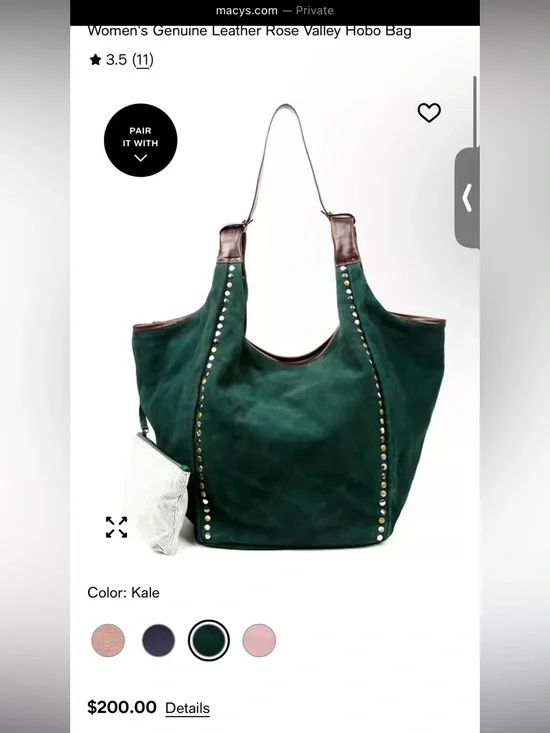 Old Trend New Vintage Leather Rose Valley Hobo Bag Kale - Picture 2 of 7